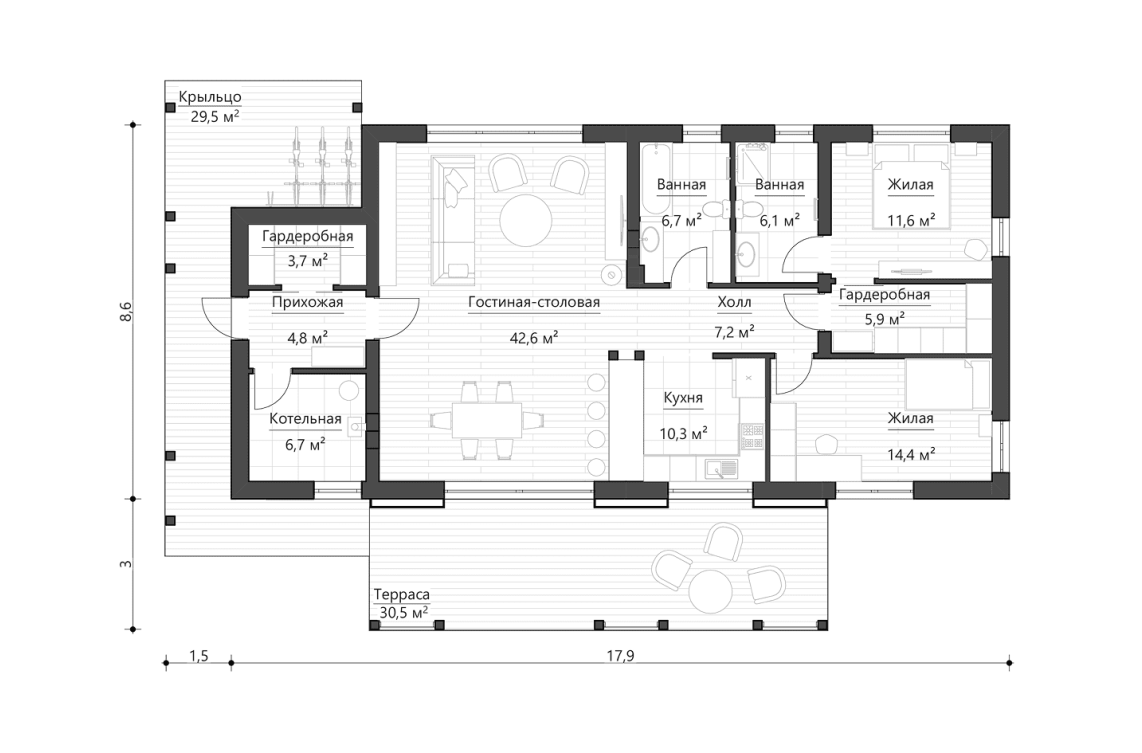 Планировочное решение 120 м²