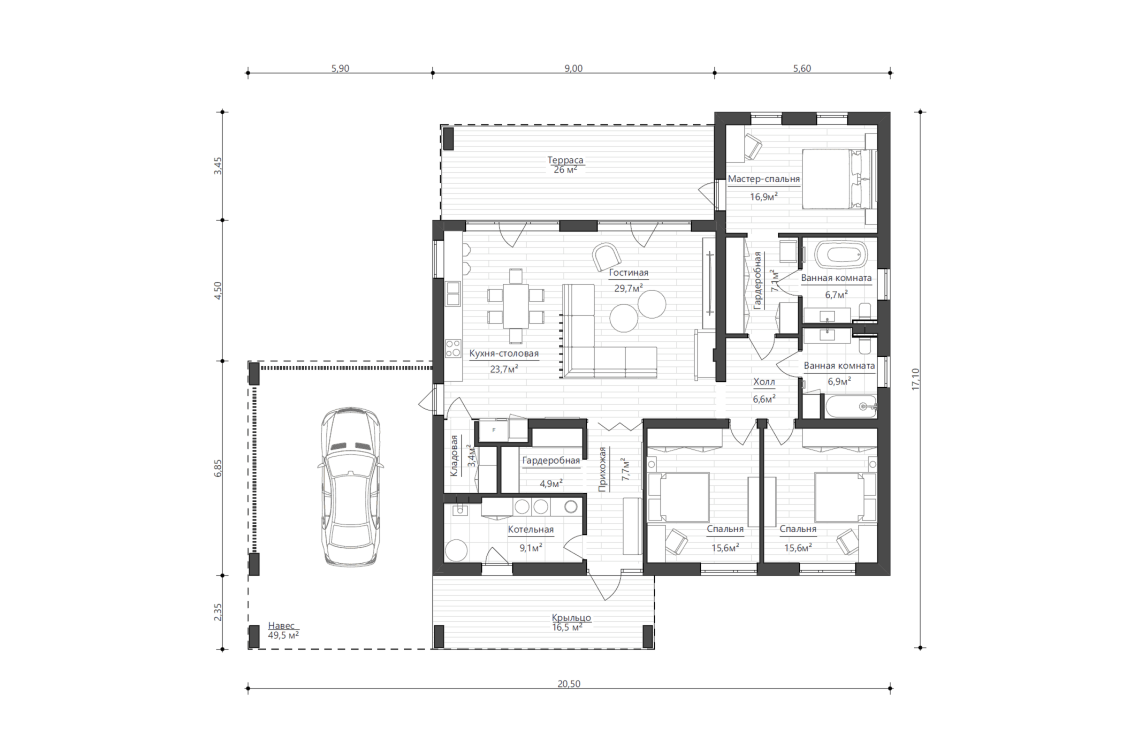Планировочное решение 154 м²