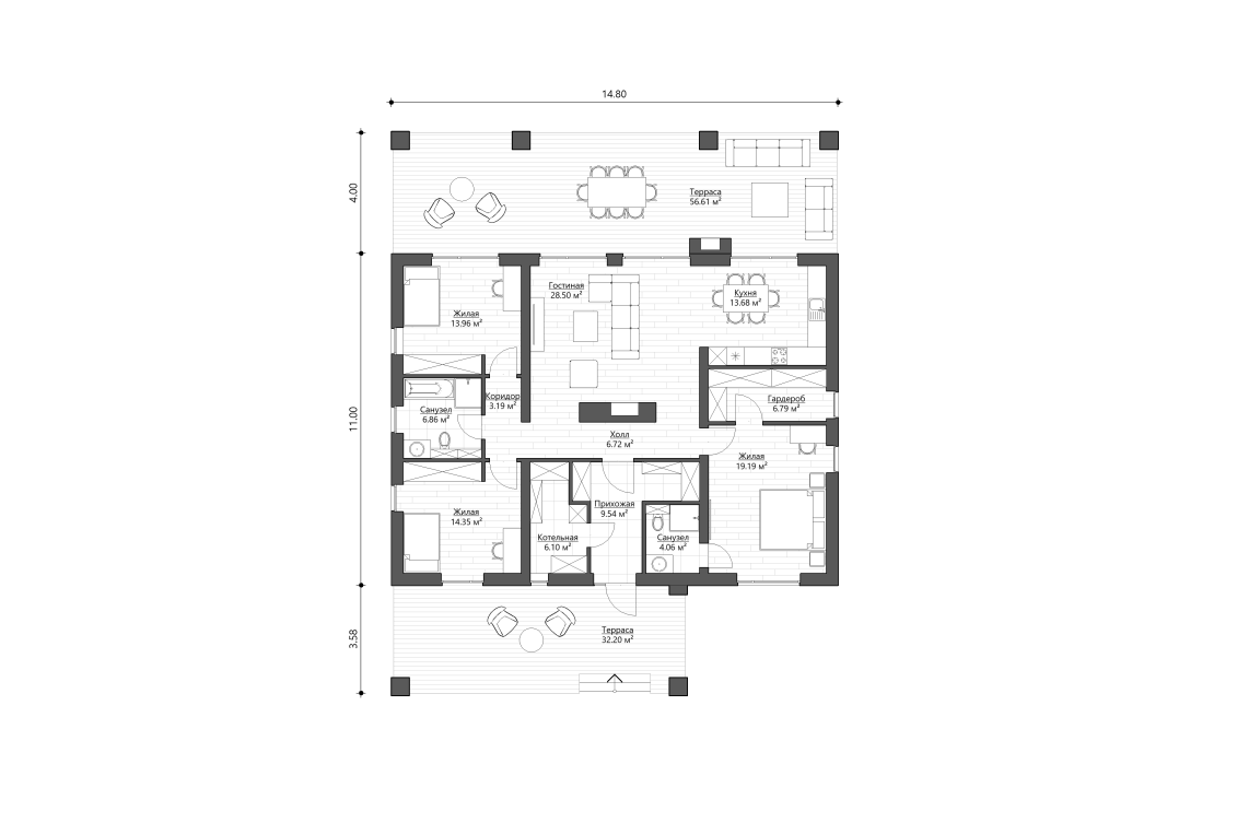 Планировочное решение 133 м²
